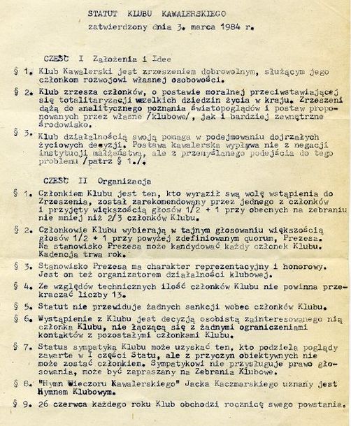Statut Klubu Kawalerskiego