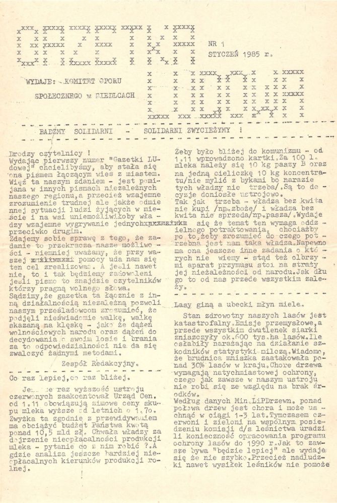 1. numer „Gazetki Ludowej”