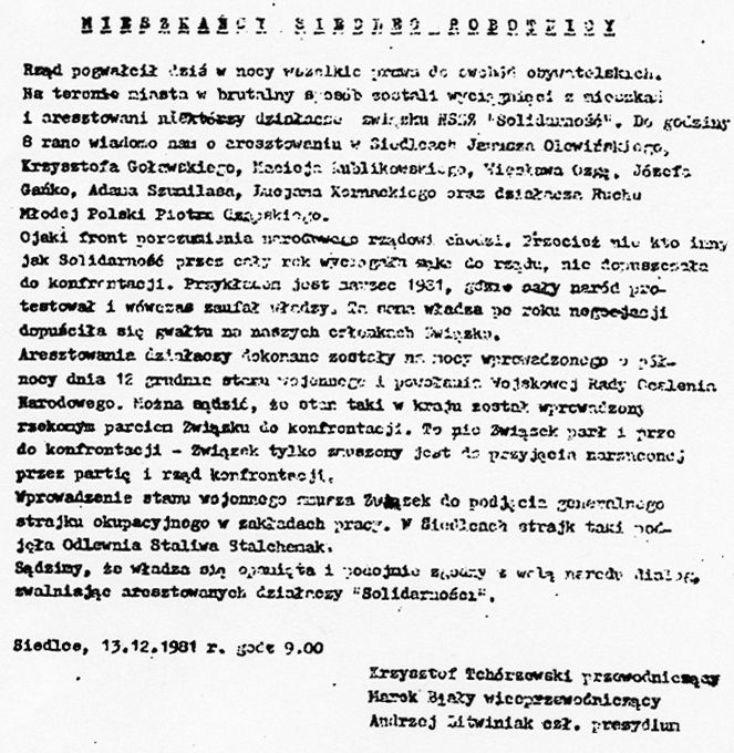 Odezwa do mieszkańców Siedlec